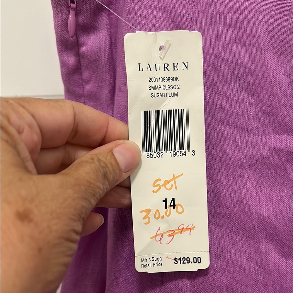 Ralph Lauren Purple A-Line Pleated Skirt Size 14 100% Linen Lined Side Zip NWT! - Picture 4 of 11